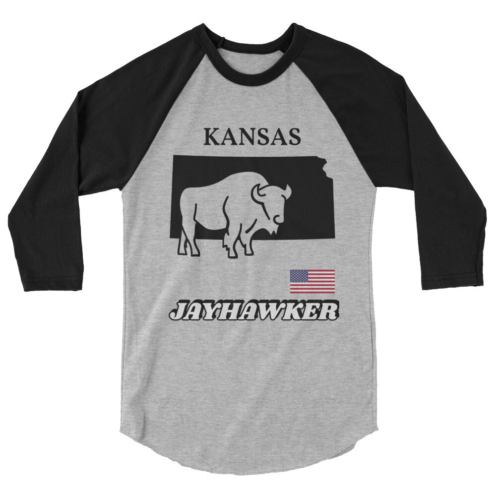 KANSAS-3/4 sleeve raglan shirt, Color: Heather Grey/Black, Size: XS