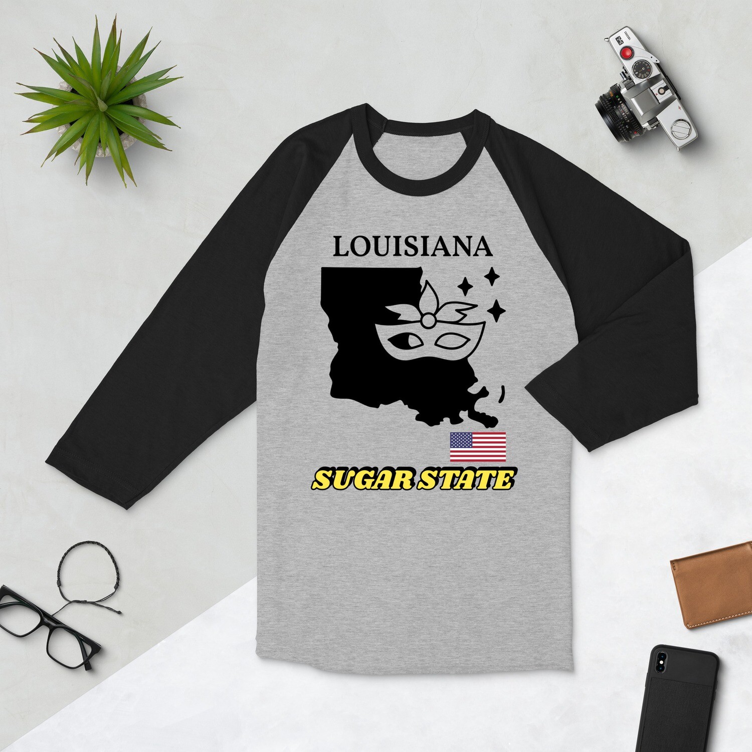 LOUISIANA-3/4 sleeve raglan shirt, Color: Heather Grey/Black, Size: XS