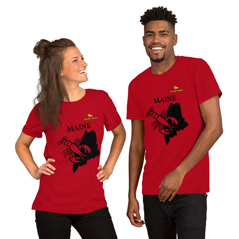 MAINE-Short-Sleeve Unisex T-Shirt, Color: Red, Size: S