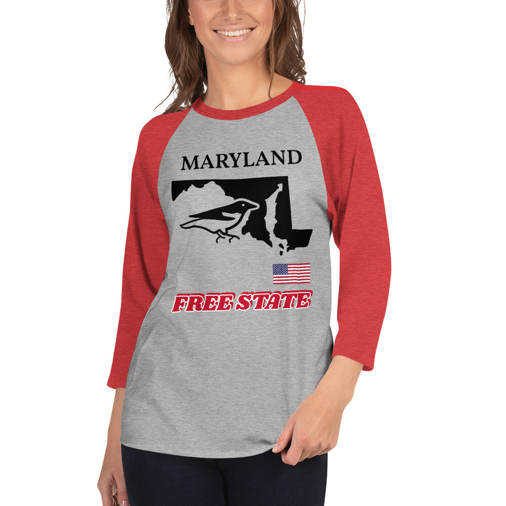 MARYLAND-3/4 sleeve raglan shirt, Color: Heather Grey/Heather Red, Size: XS