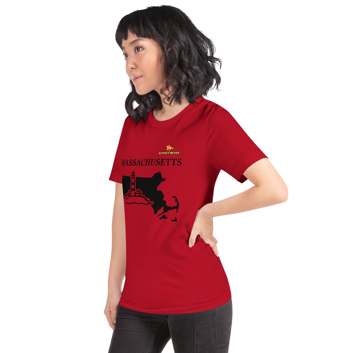 MASSACHUSETTS-Short-Sleeve Unisex T-Shirt, Color: Red, Size: S