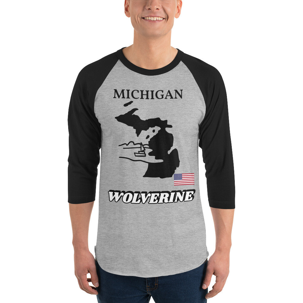 MICHIGAN-3/4 sleeve raglan shirt, Color: Heather Grey/Black, Size: XS