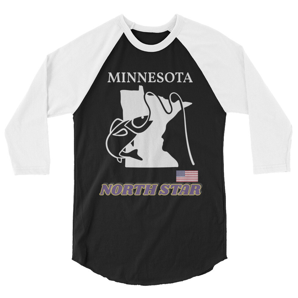 MINNESOTA-3/4 sleeve raglan shirt, Color: Black/White, Size: XS