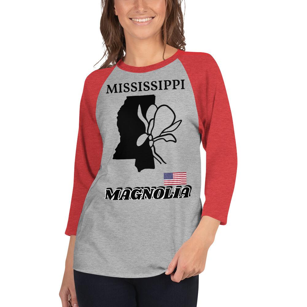 MISSISSIPPI-3/4 sleeve raglan shirt, Color: Heather Grey/Heather Red, Size: XS