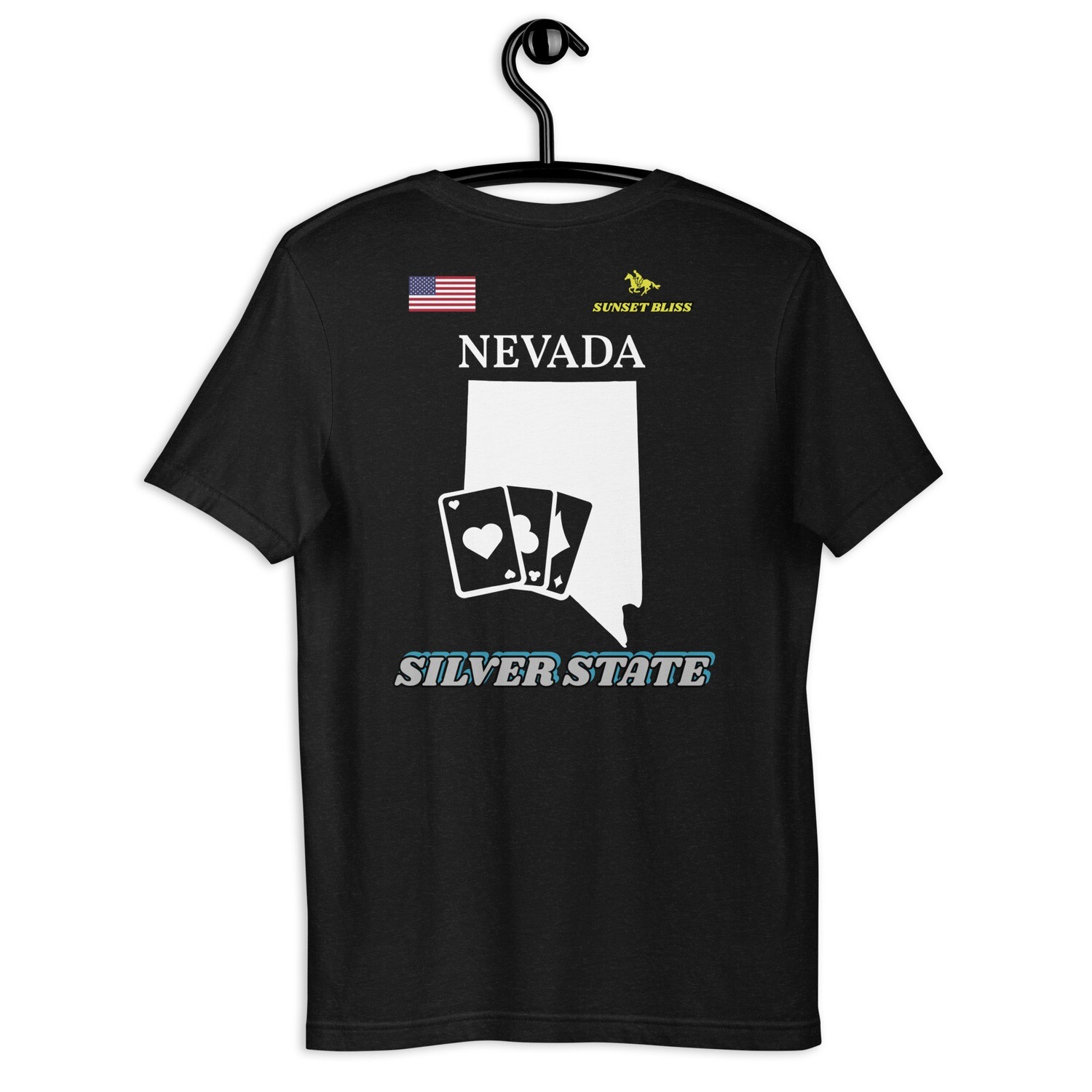 NEVADA-Short-Sleeve Unisex T-Shirt, Color: Black Heather, Size: S
