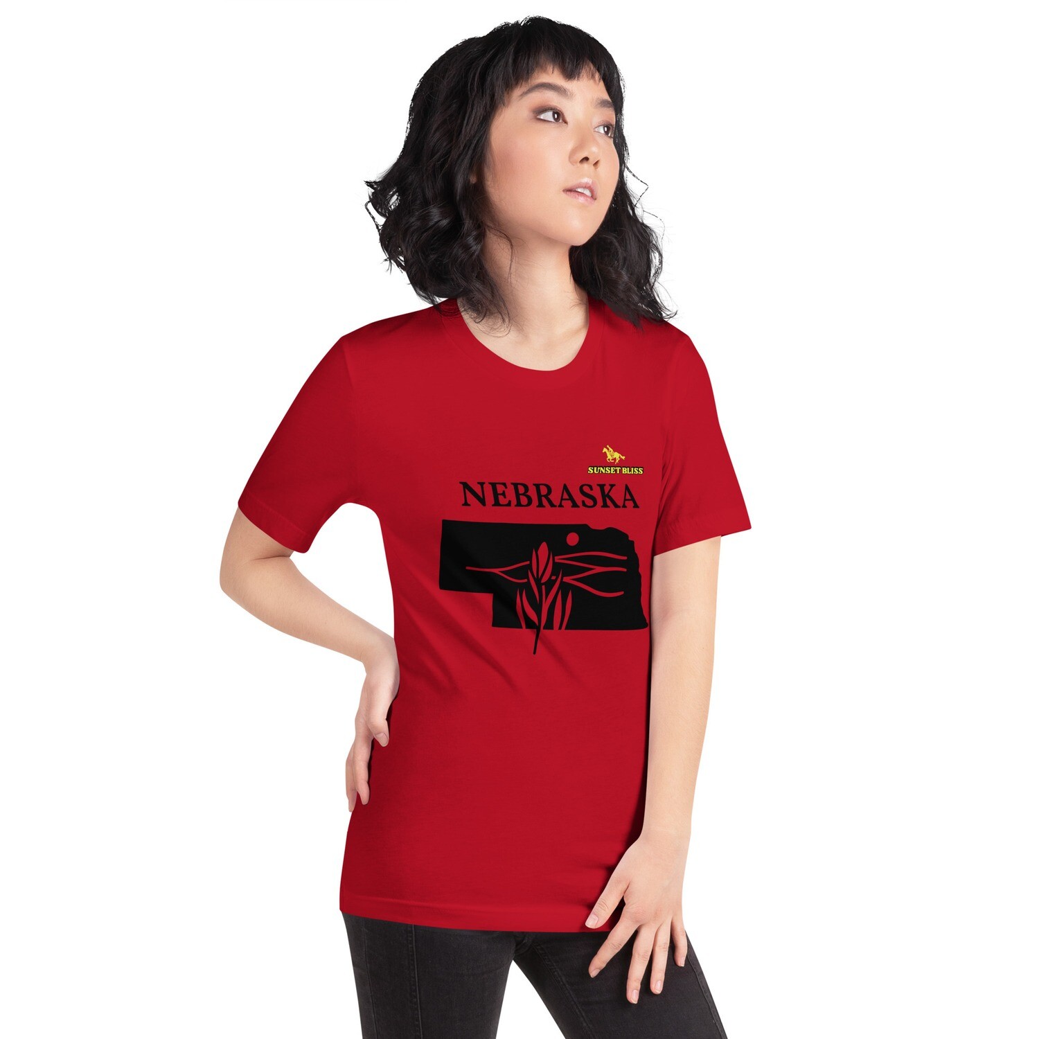 NEBRASKA-Short-Sleeve Unisex T-Shirt, Color: Red, Size: S