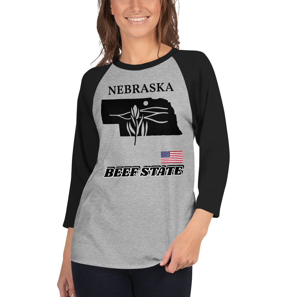 NEBRASKA-3/4 sleeve raglan shirt, Color: Heather Grey/Black, Size: XS