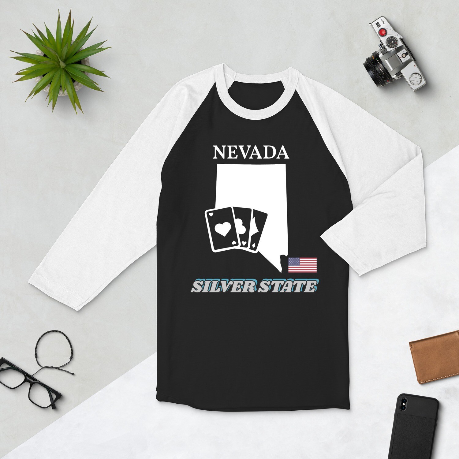 NEVADA-3/4 sleeve raglan shirt, Color: Black/White, Size: XS