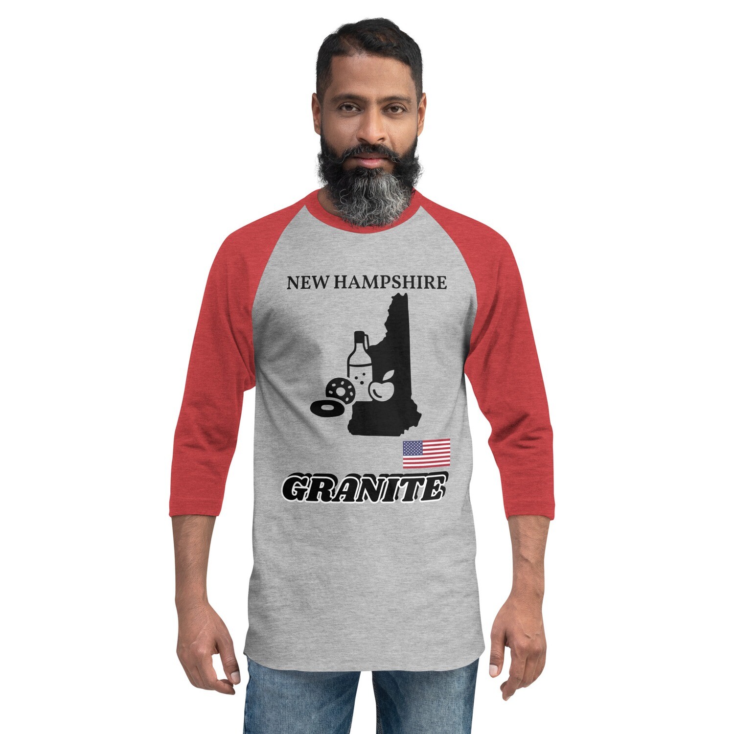 NEW HAMPSHIRE-3/4 sleeve raglan shirt, Color: Heather Grey/Heather Red, Size: XS