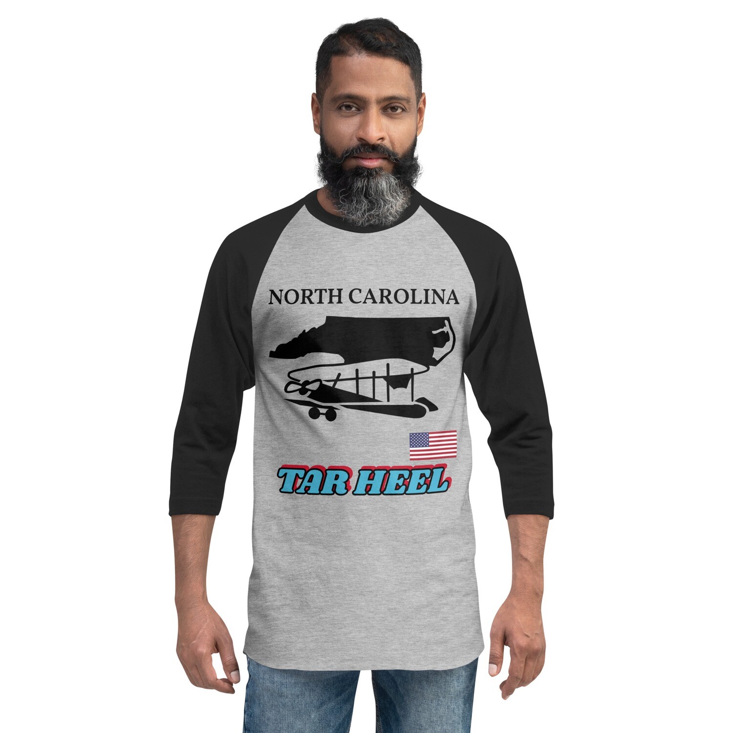 NORTH CAROLINA-3/4 sleeve raglan shirt, Color: Heather Grey/Black, Size: XS