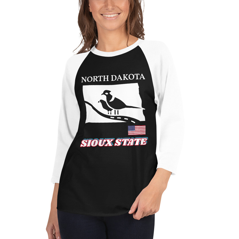 NORTH DAKOTA-3/4 sleeve raglan shirt, Color: Black/White, Size: XS