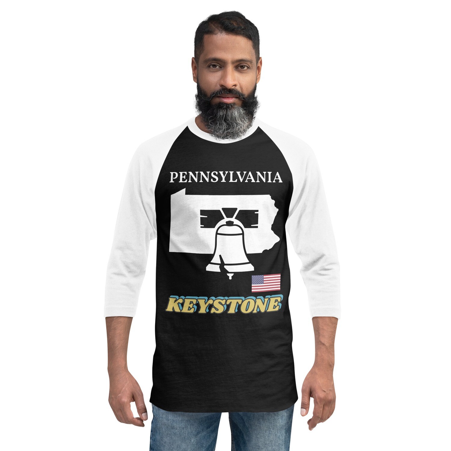 PENNSYLVANIA-3/4 sleeve raglan shirt, Color: Black/White, Size: XS