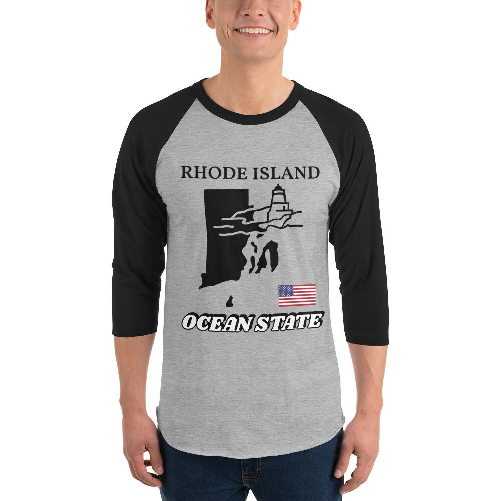 RHODE ISLAND-3/4 sleeve raglan shirt, Color: Heather Grey/Black, Size: XS