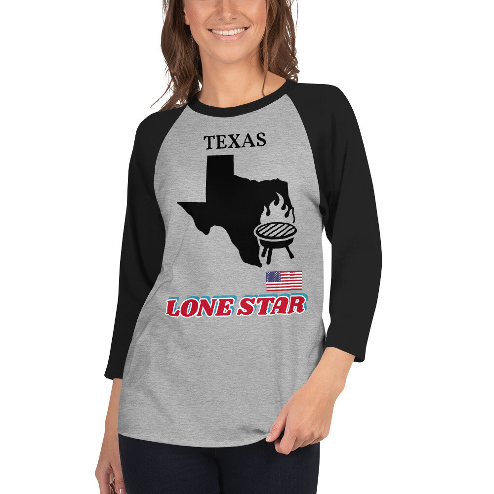 TEXAS-3/4 sleeve raglan shirt, Color: Heather Grey/Black, Size: XS