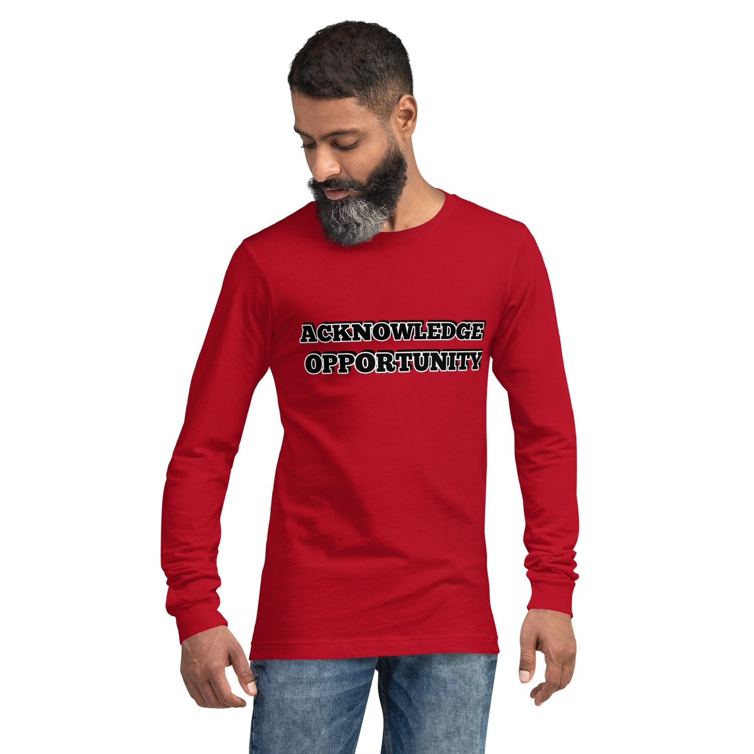 OPPORTUNITY-Unisex Long Sleeve Tee, Color: Red, Size: XS