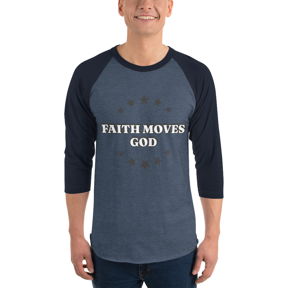 FAITH MOVES-3/4 sleeve raglan shirt, Color: Heather Denim/Navy, Size: XS