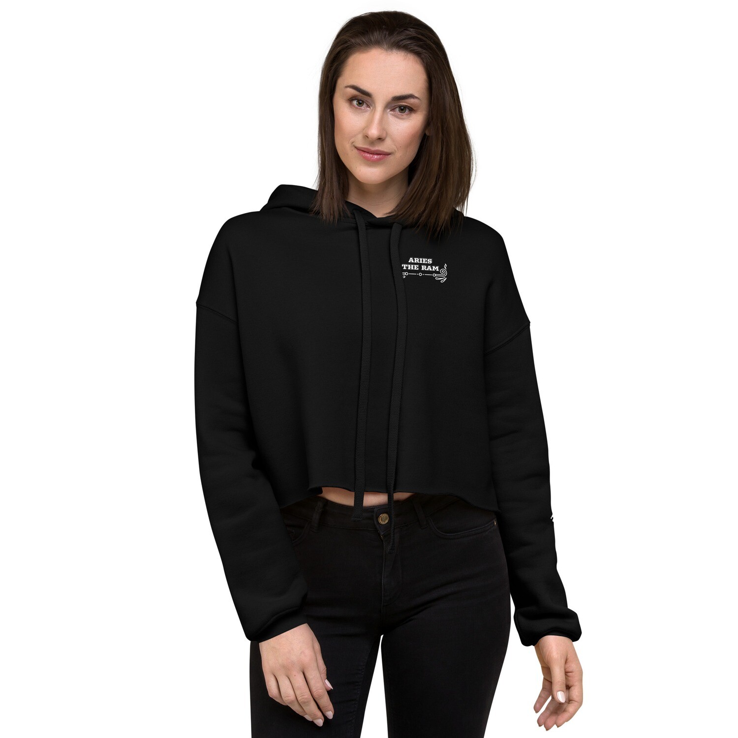 ARIES ZODIAC-Crop Hoodie, Color: Black, Size: S
