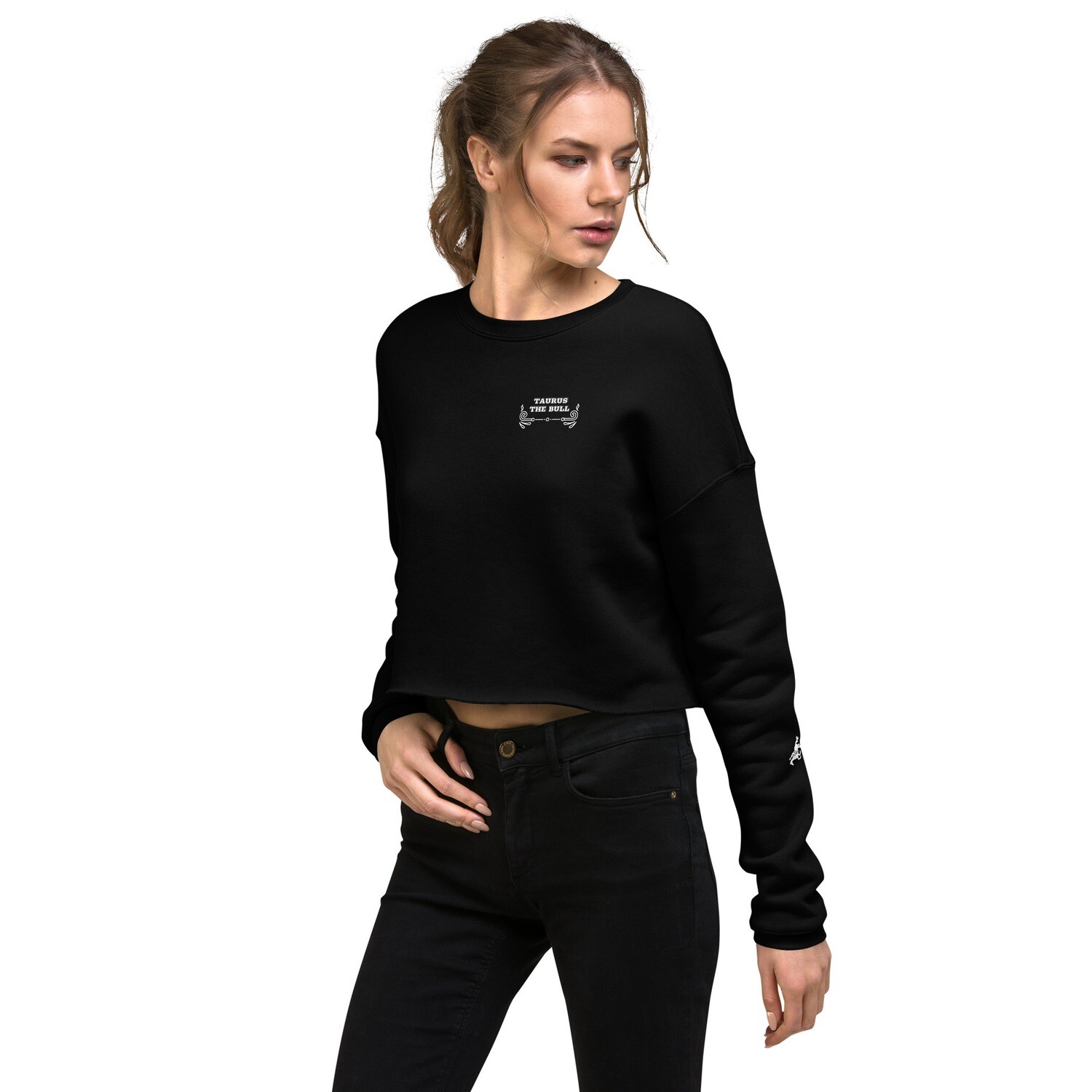 TAURUS ZODIAC-Crop Sweatshirt, Color: Black, Size: S