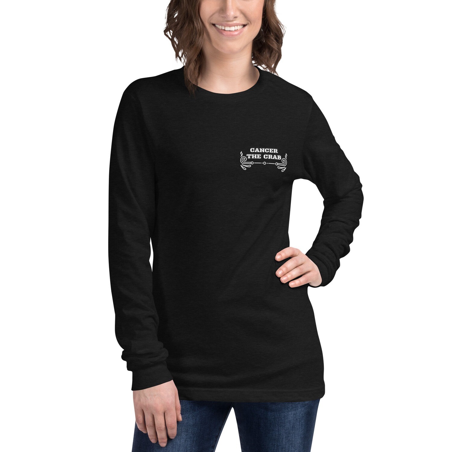 CANCER ZODIAC-Unisex Long Sleeve Tee, Color: Black Heather, Size: XS