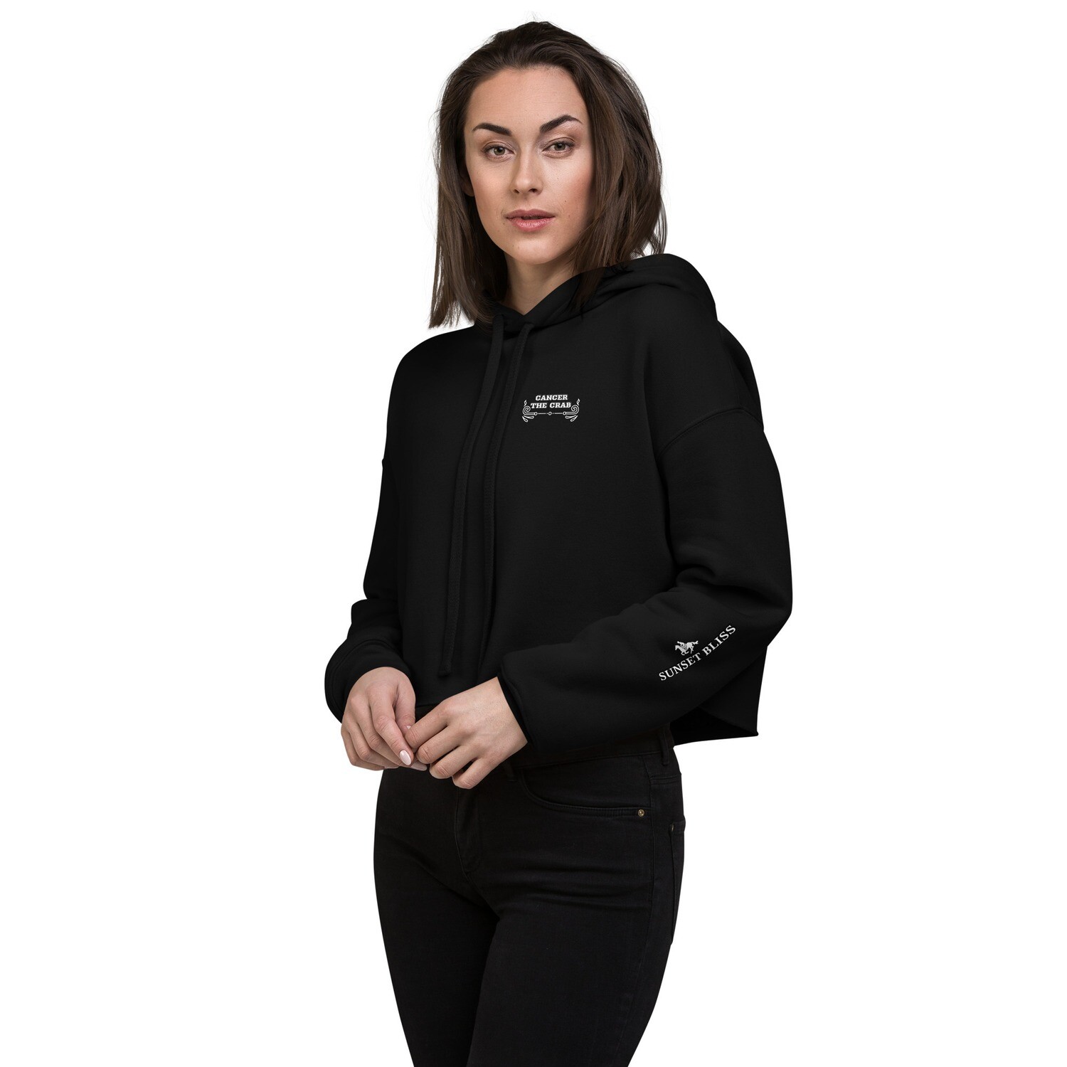 CANCER ZODIAC-Crop Hoodie, Color: Black, Size: S