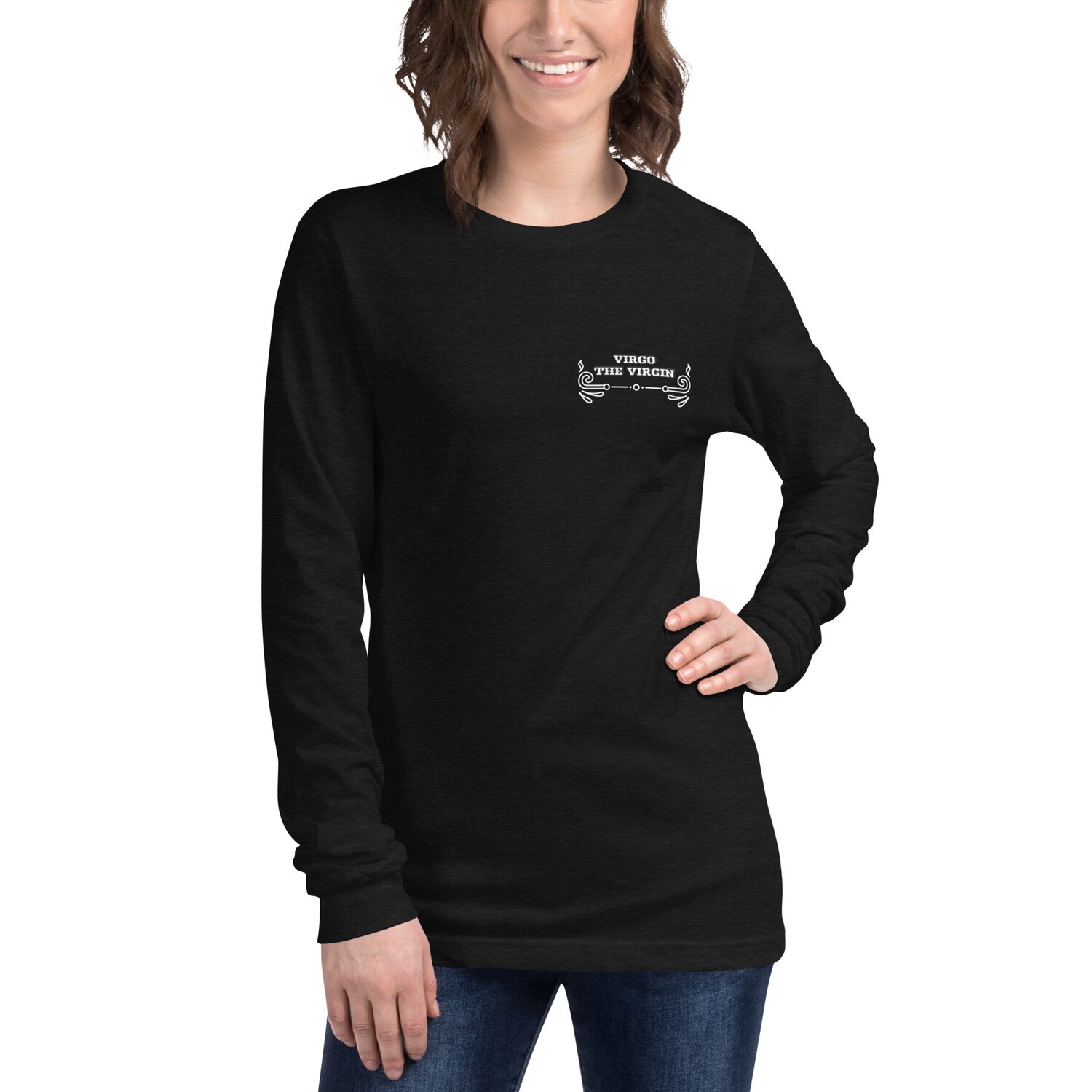 VIRGO ZODIAC-Unisex Long Sleeve Tee, Color: Black Heather, Size: XS