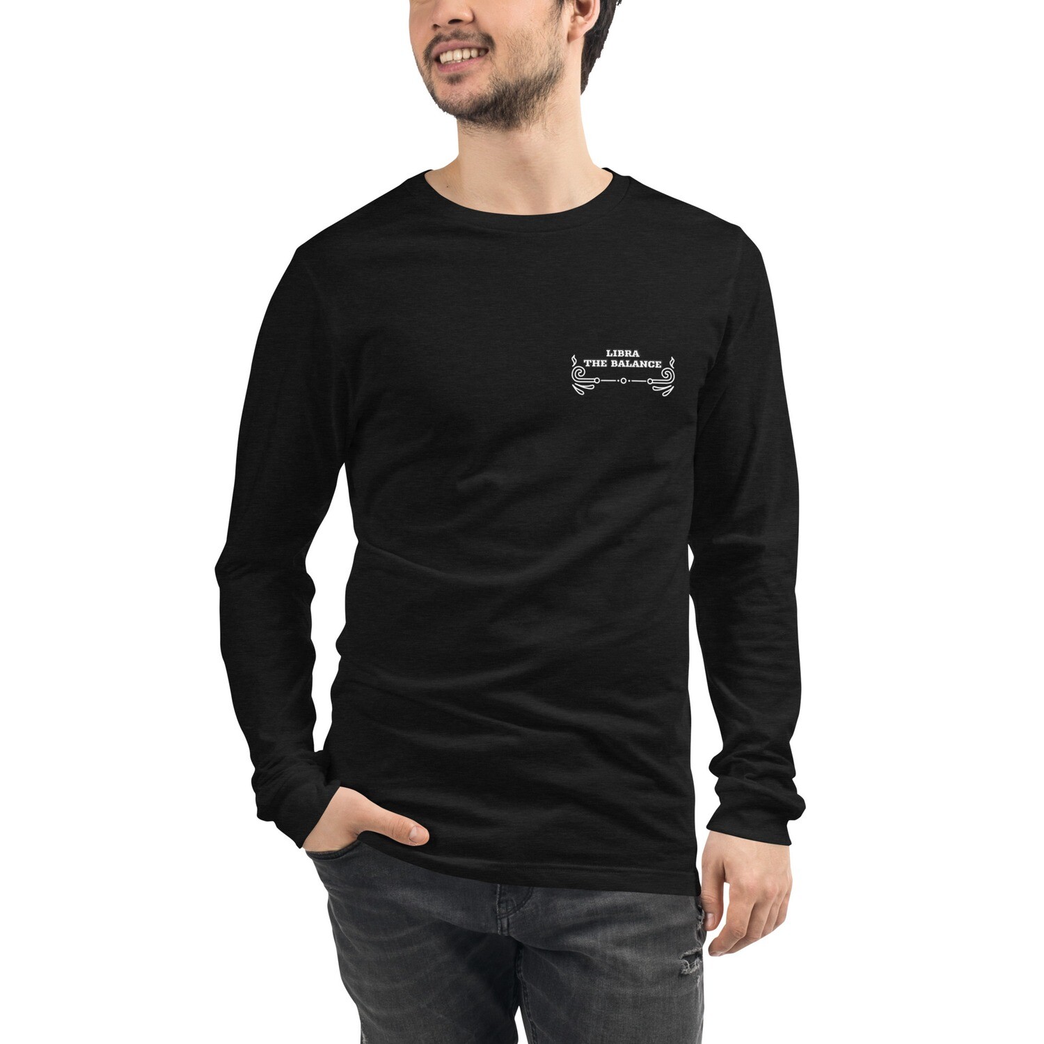 LIBRA ZODIAC-Unisex Long Sleeve Tee, Color: Black Heather, Size: XS