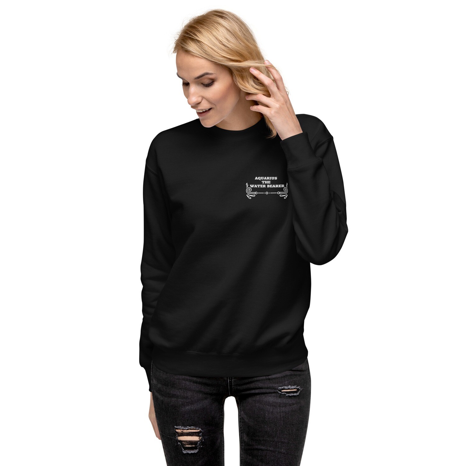 AQUARIUS ZODIAC-Unisex Premium Sweatshirt, Color: Black, Size: S