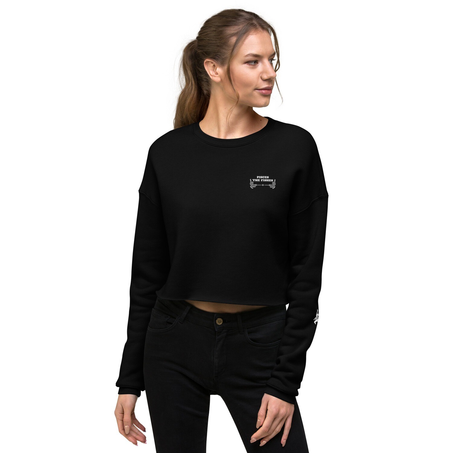 PISCES ZODIAC-Crop Sweatshirt, Color: Black, Size: S