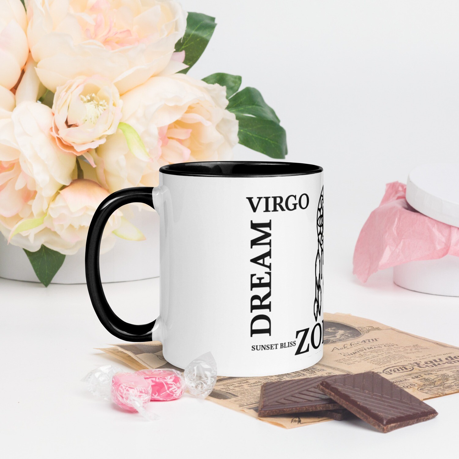 VIRGO ZODIAC-Mug with Color Inside, Color: Black