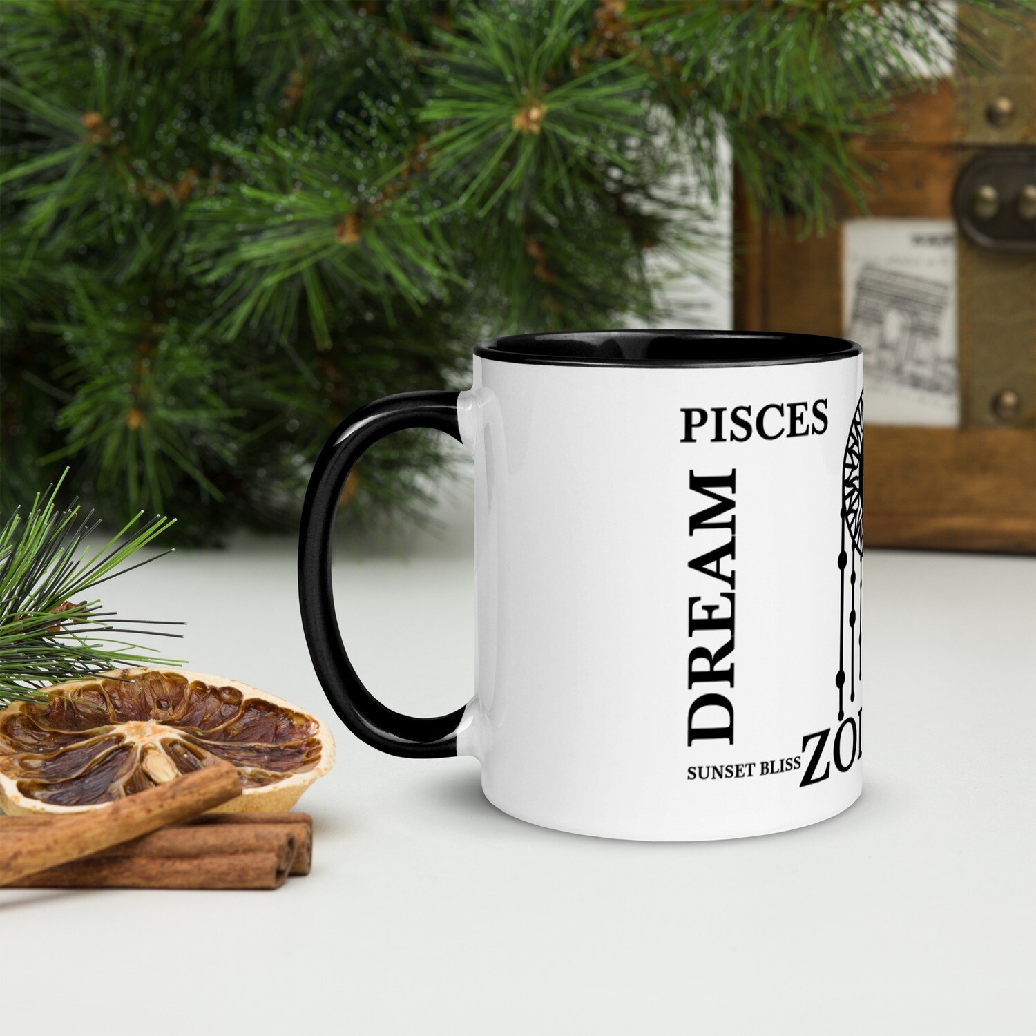 PISCES ZODIAC-Mug with Color Inside, Color: Black