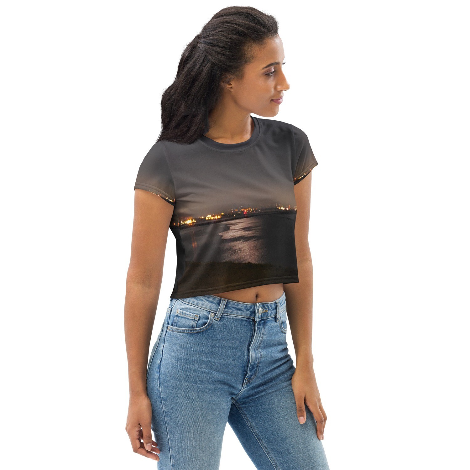 MIDNIGHT BLISS-All-Over Print Crop Tee, Size: XS