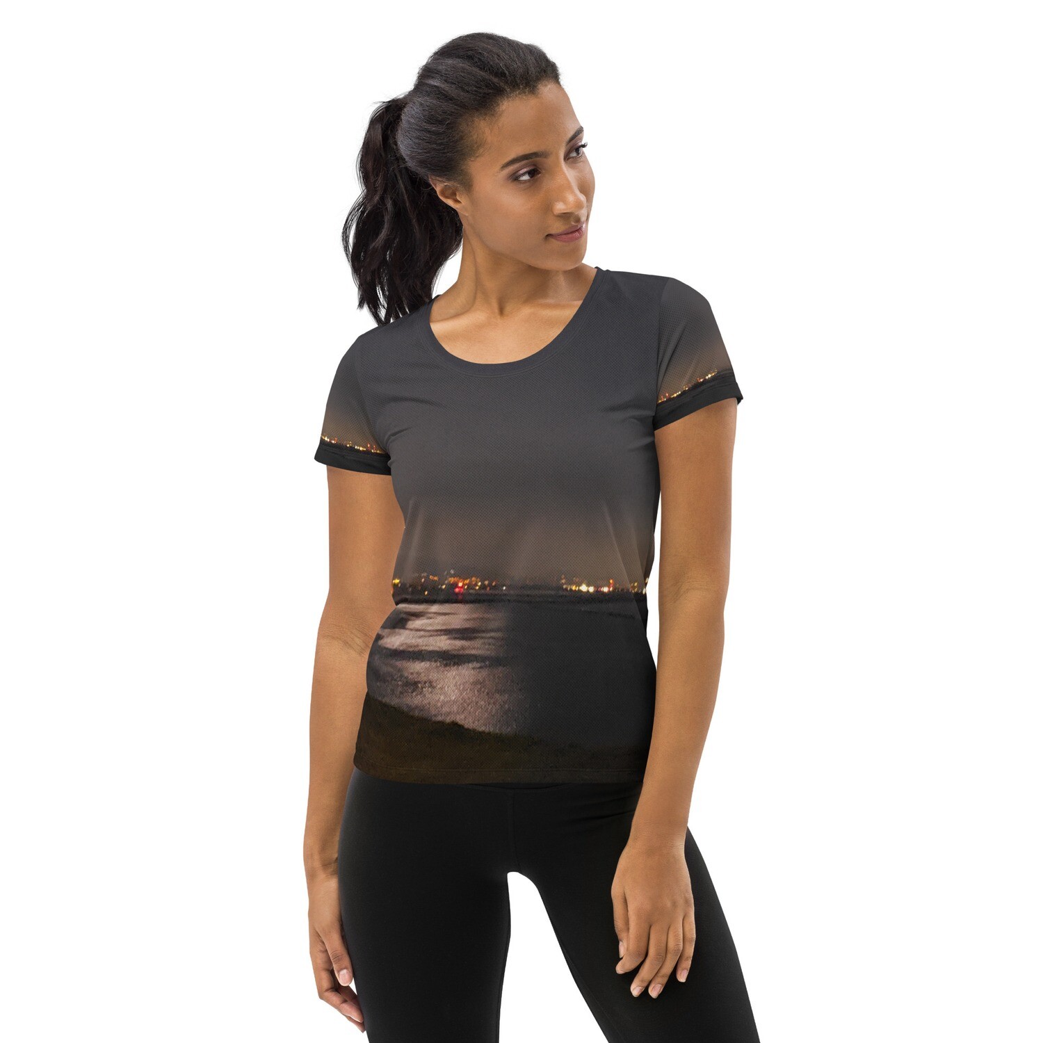 MIDNIGHT BLISS-All-Over Print Women's Athletic T-shirt, Size: XS