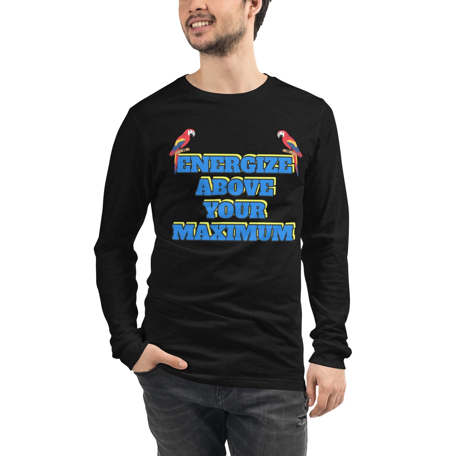 ENERGIZE-Unisex Long Sleeve Tee, Color: Black Heather, Size: XS