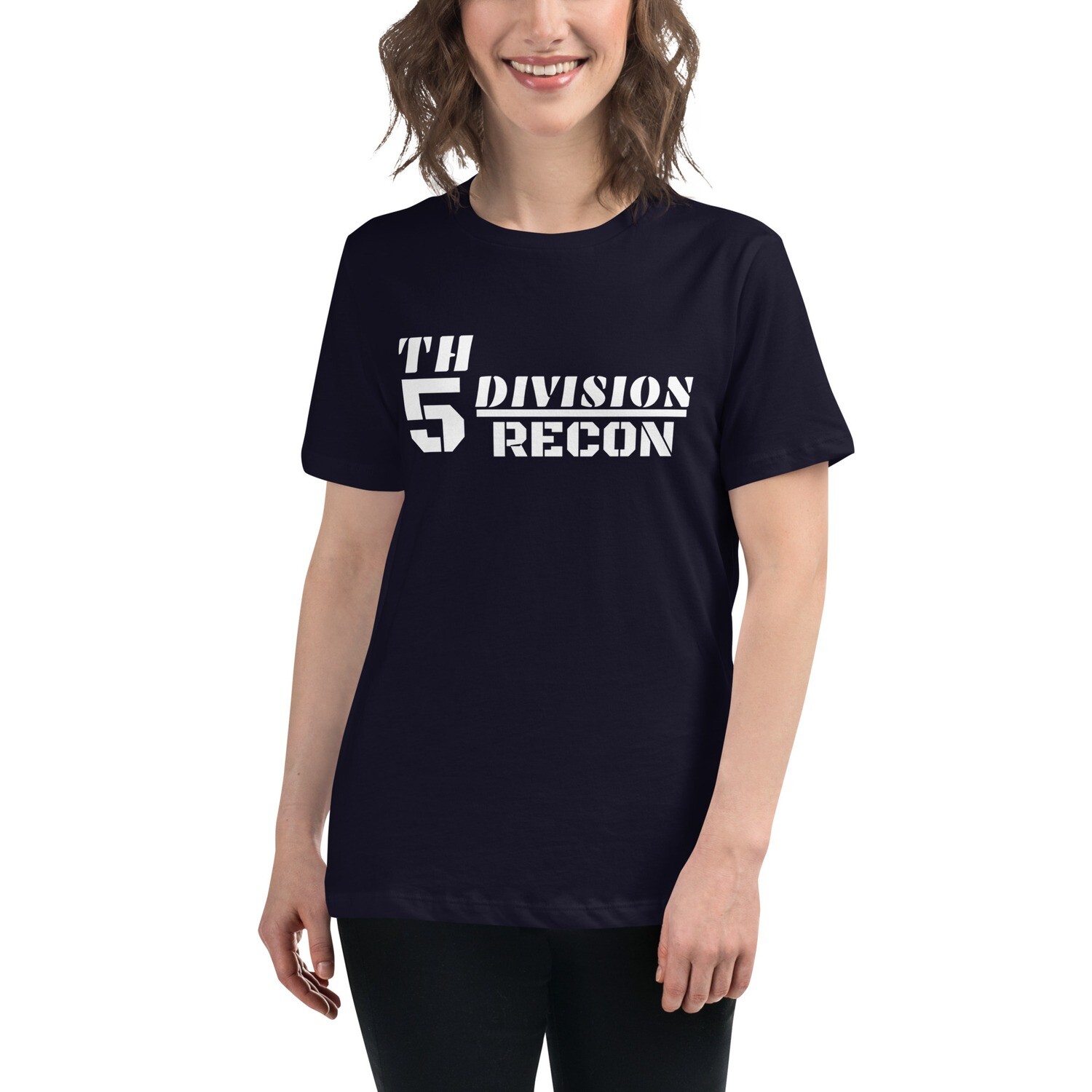 5TH-DV-RECON/INTEL-Women's Relaxed T-Shirt, Color: Navy, Size: S