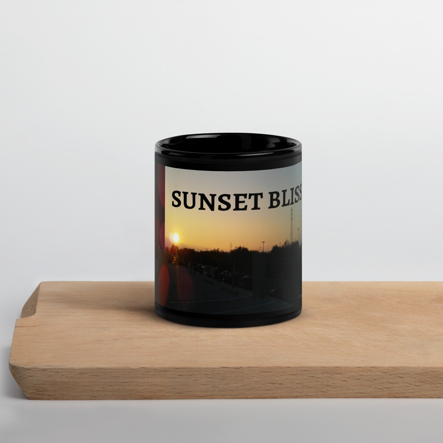 SUNSET BLISS-Black Glossy Mug, Size: 11oz
