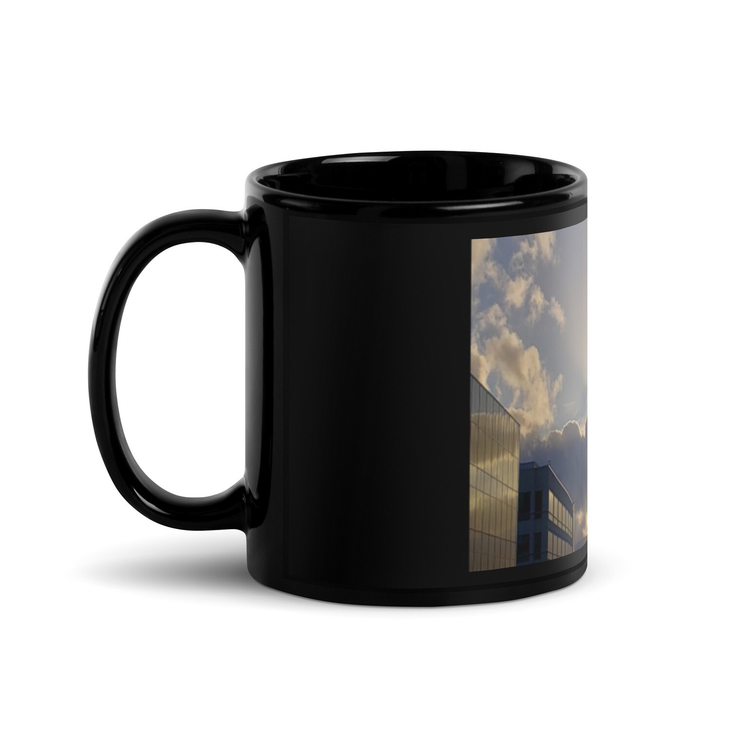 TOP FLIGHT SKYLINE-Black Glossy Mug, Size: 11oz