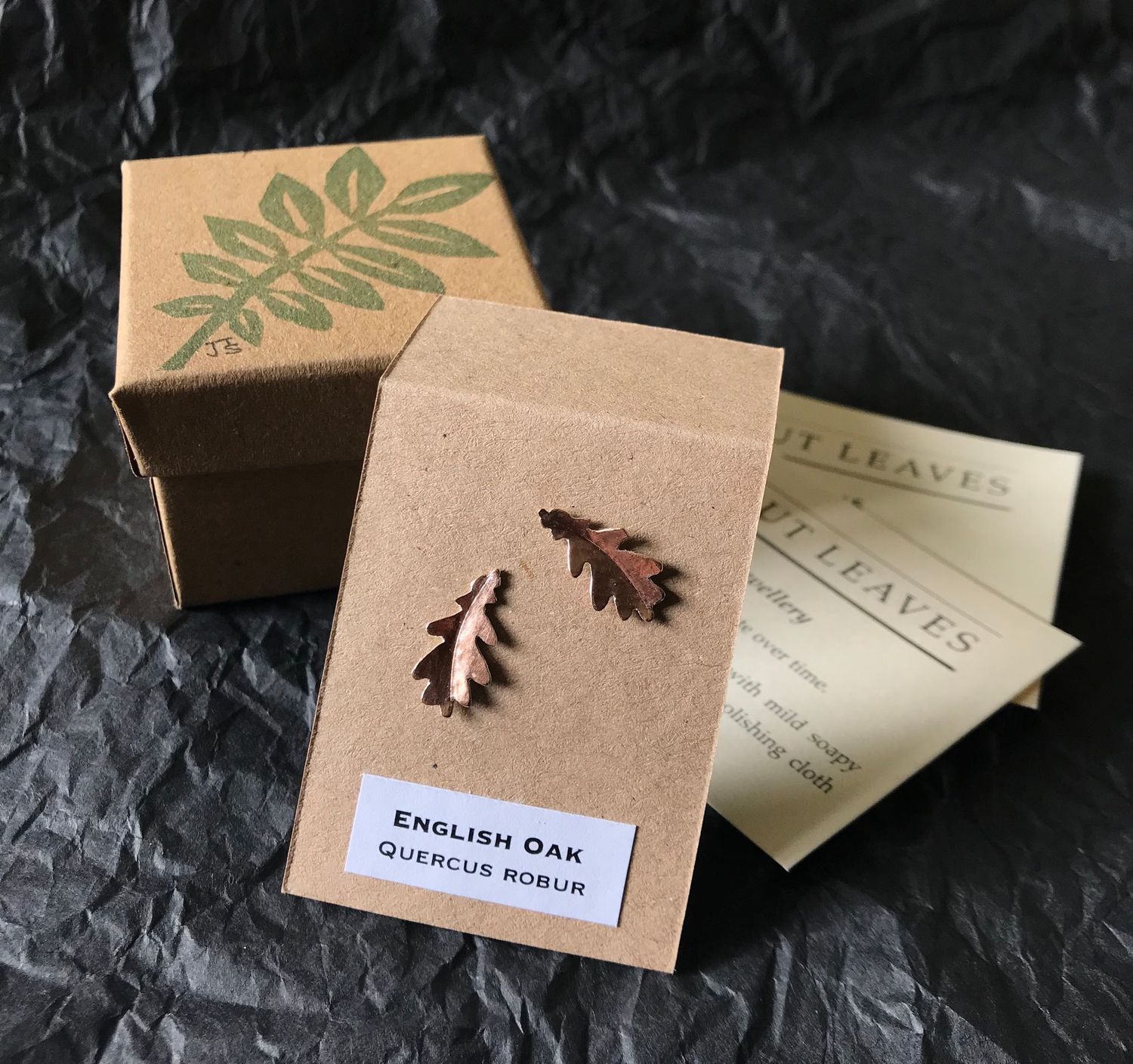 English Oak Ear Studs (Slender leaf)