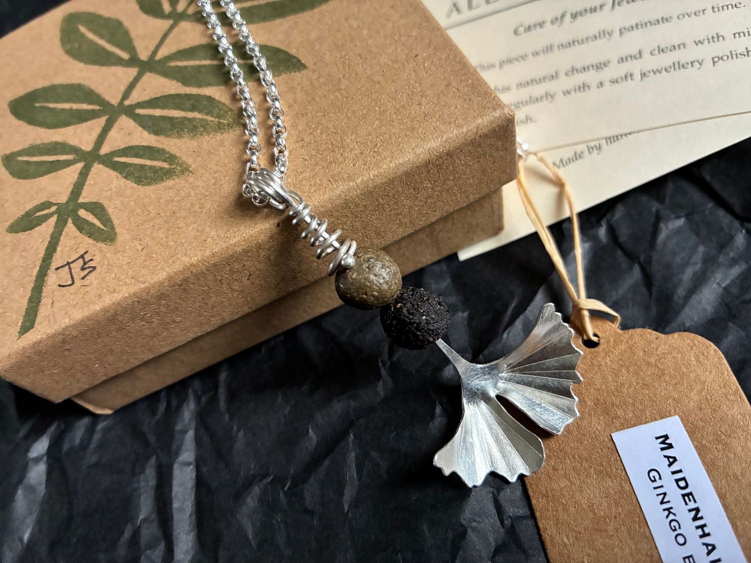 Maidenhair Tree - Sterling Silver + Earth Beads  RESERVED