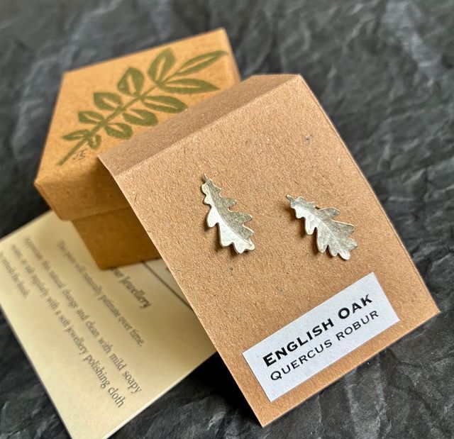 English Oak Ear Studs (Slender leaf)