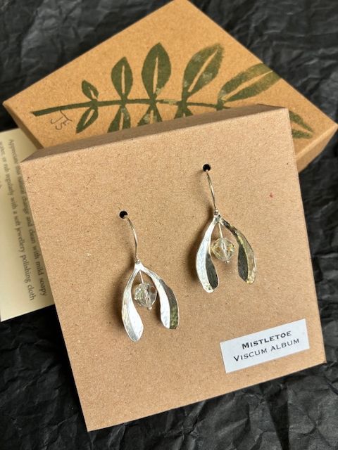 Mistletoe and faceted glass bead - small earrings