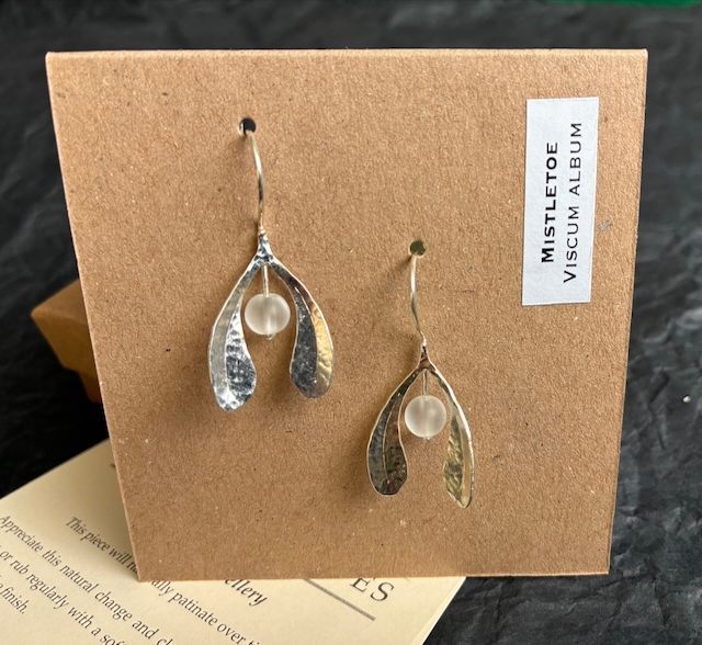 Mistletoe and frosted glass bead - small earrings