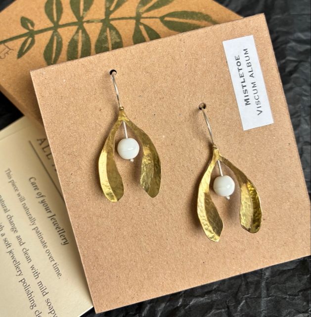 Mistletoe and milk glass bead - earrings