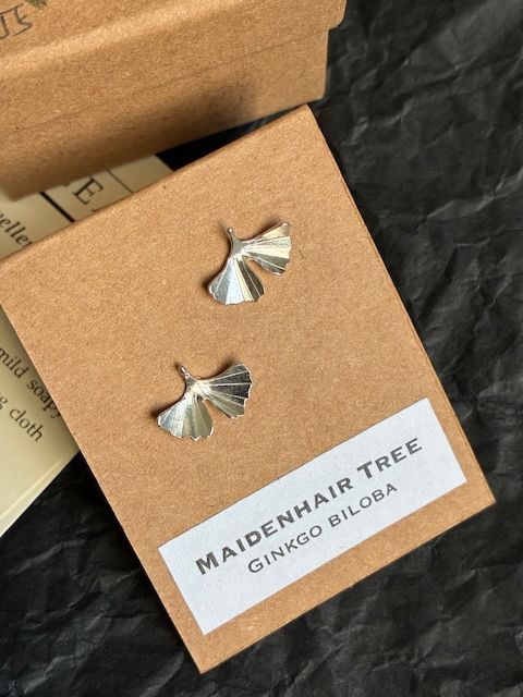 Maidenhair Tree Ear Studs (larger leaf)