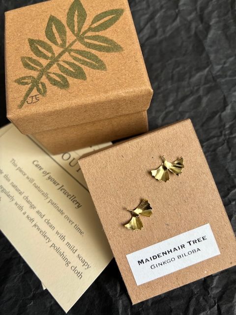 Maidenhair Tree Ear Studs (larger leaf)