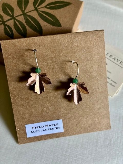 Copper Field Maple Earrings - small- Jade Bead RESERVED for ALI S