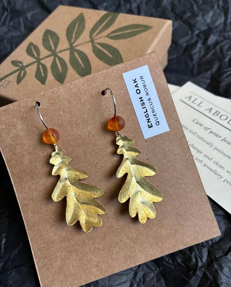 English Oak, with Amber Earrings English Oak, with Amber Earrings