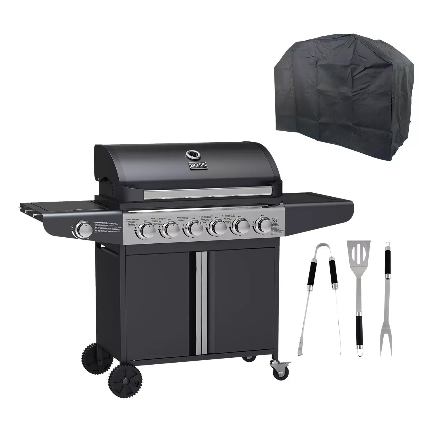 Boss Grill Kentucky Premium 6 Burner Gas + 1 Side Burner BBQ in Black