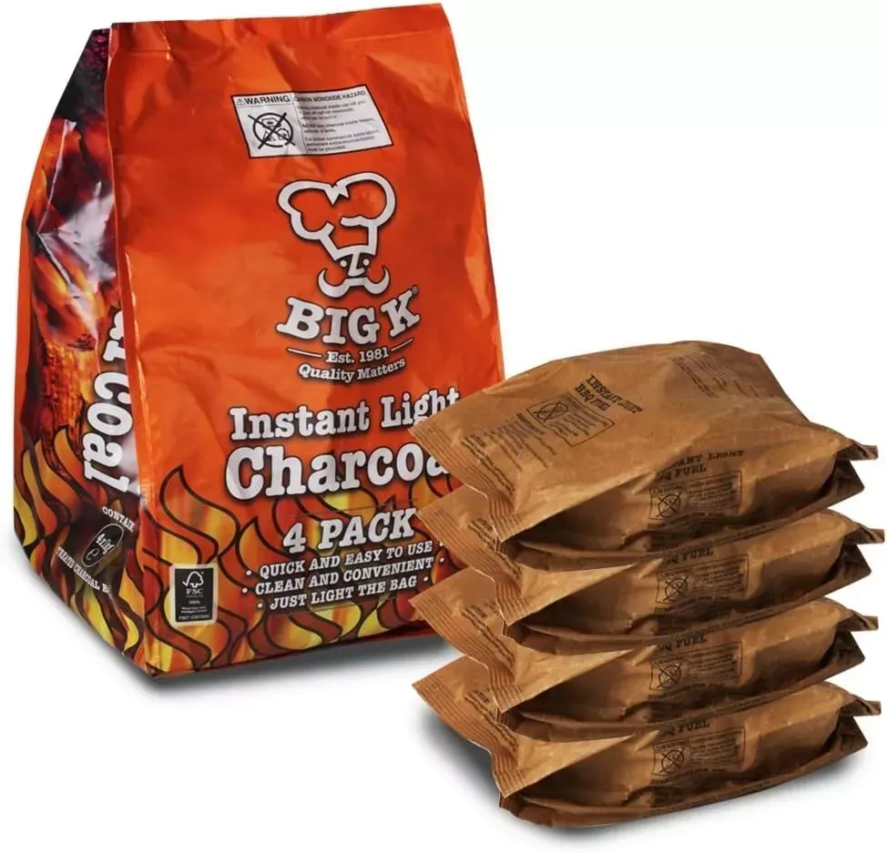 Big K Instant Light Lumpwood Charcoal for Outdoor Barbecue Cookouts - 4 Pack