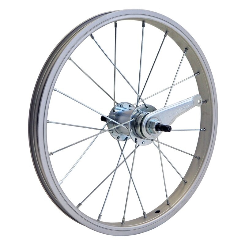 14" Laufradsatz, eingespeichtes Hinterrad mit Alu-Kastenfelge, Rücktritt, natur