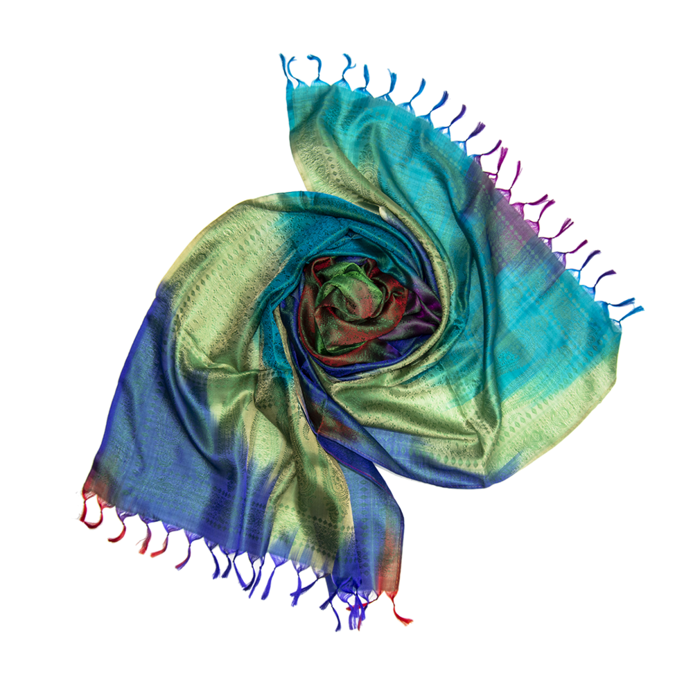 Echarpe Soie Naturelle 100% Arc En Ciel Multicolores